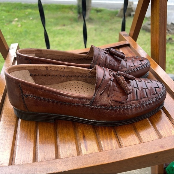 EARTH DALE BROWN LEATHER TASSELED LOAFERS SLIP ONS SHOES MOCS US MENS SZ 8.5D main image 7